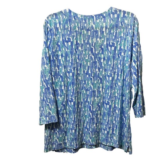 J. Jill sz XL blue watercolor print v neck pima cotton 3/4 sleeve soft cardigan - Picture 2 of 6